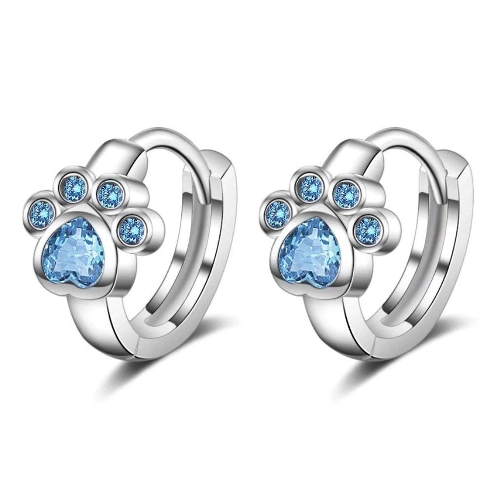 *NEW 925 Sterling Silver Diamond Paw Hoop Earrings - Picture 3 of 10
